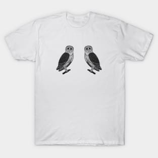 Barn Owls in Love - hand drawn bird design T-Shirt